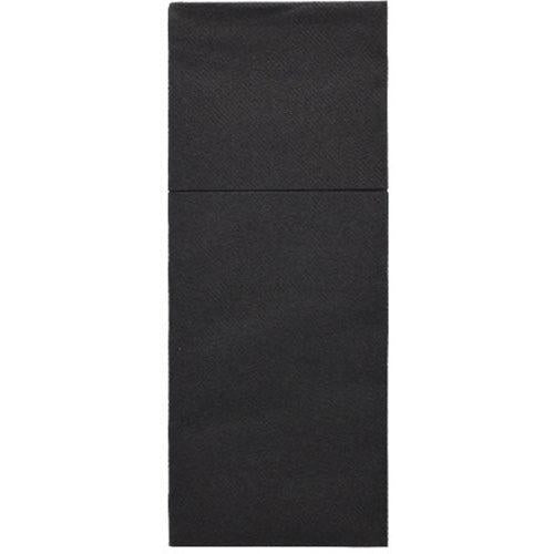 Os Starpak 100 Porta-talheres, Airlaid 40x48 cm com dobra para talheres, destacam-se por um design retangular preto elegante com uma divisão horizontal discreta e uma superfície texturizada Airlaid, que lembra uma decoração de mesa elegante.