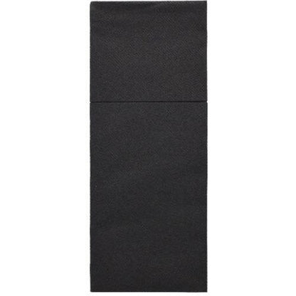 Os Starpak 100 Porta-talheres, Airlaid 40x48 cm com dobra para talheres, destacam-se por um design retangular preto elegante com uma divisão horizontal discreta e uma superfície texturizada Airlaid, que lembra uma decoração de mesa elegante.