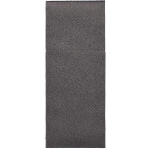 Uma obra de arte retangular e vertical, dividida em duas áreas texturizadas cinza escuro, lembra o estilo refinado dos Starpak 100 Porta-talheres de Airlaid (40 x 48 cm com dobra para talheres) da Starpak.