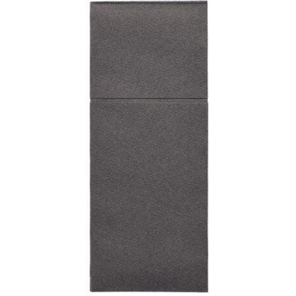 Uma obra de arte retangular e vertical, dividida em duas áreas texturizadas cinza escuro, lembra o estilo refinado dos Starpak 100 Porta-talheres de Airlaid (40 x 48 cm com dobra para talheres) da Starpak.
