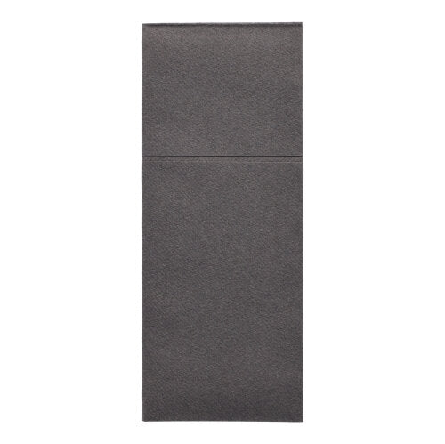 Os Starpak 100 Porta-talheres, Airlaid 40×48cm com dobra para talheres, são um tapete retangular escuro e texturizado, dividido por uma linha horizontal e apresentado plano sobre um fundo branco - ideal para decoração de mesa moderna.