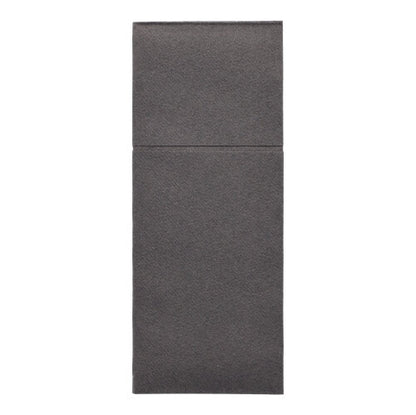 Os Starpak 100 Porta-talheres, Airlaid 40×48cm com dobra para talheres, são um tapete retangular escuro e texturizado, dividido por uma linha horizontal e apresentado plano sobre um fundo branco - ideal para decoração de mesa moderna.