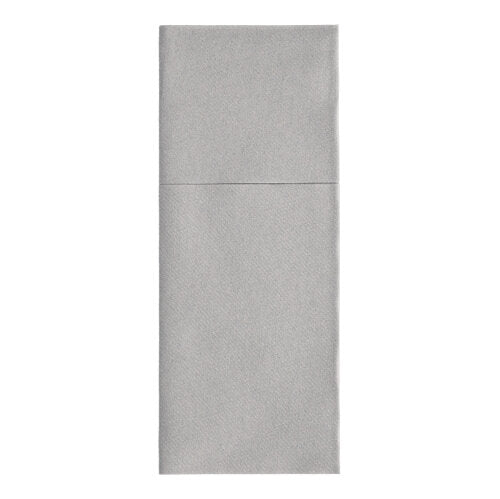 O guardanapo Starpak 100 Porta-talheres de material Airlaid liso e simples (40 x 48 cm) está dobrado longitudinalmente de forma limpa e possui uma dobra vertical para talheres. Apresenta-se em cinza claro simples.