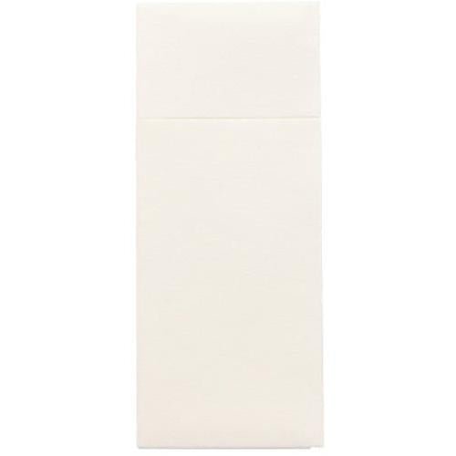 Os porta-talheres Starpak 100, Airlaid 40 cm x 33 cm com dobra para talheres, possuem um design liso, creme retangular com costura horizontal e são, portanto, ideais para uso em restaurantes.