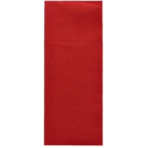 Os porta-talheres Starpak 100 são guardanapos de papel Airlaid vermelhos e texturizados (40 x 33 cm) com dobra horizontal, perfeitos para porta-talheres em restaurantes.