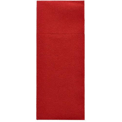 Os porta-talheres Starpak 100 são guardanapos de papel Airlaid vermelhos e texturizados (40 x 33 cm) com dobra horizontal, perfeitos para porta-talheres em restaurantes.