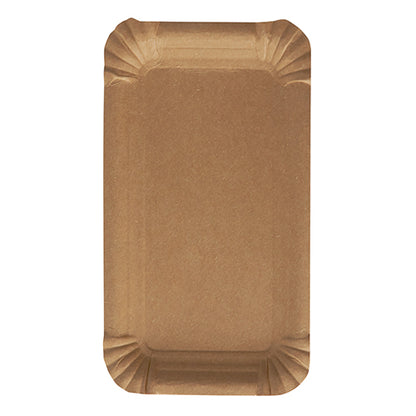 Um prato retangular, branco, ecológico PAPSTAR 250 "pure" da PAPSTAR GmbH feito de cartão de fibra virgem com bordas ligeiramente elevadas e caneladas, visto de cima em fundo branco.