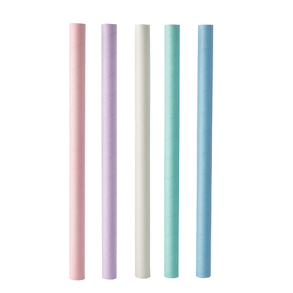 Cinco PAPSTAR palhinhas de papel para Bubble Tea (Ø12mm, 20cm) em rosa, lavanda, branco, verde menta e azul claro estão verticalmente alinhadas em frente a um fundo branco simples. Marca: PAPSTAR GmbH. Embalagem: 200 unidades.