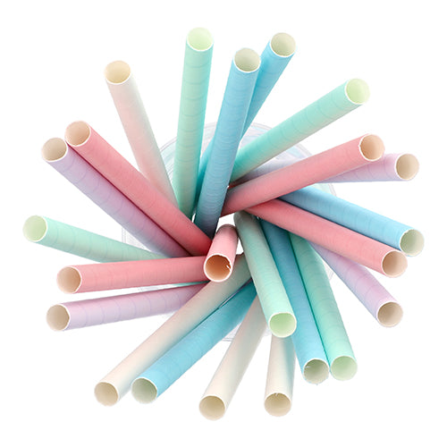 As palhinhas de papel para Bubble Tea PAPSTAR (Ø 12 mm, 20 cm, sortidas em cores) dispostas em círculo da PAPSTAR GmbH mostram suas extremidades abertas na vista superior; as cores vibrantes trazem um toque lúdico a qualquer ambiente. Contém 200 unidades.