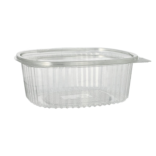 As Starpak 50 tigelas de iguarias e saladas com tampa dobrável, R-PET transparente oval, são recipientes de plástico transparente e ecológicos, ideais para saladas e iguarias – perfeitas para uma embalagem sustentável.