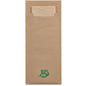 Um estojo de talheres marrom PAPSTAR 520 (20 x 8,5 cm) feito de material de 2 camadas com um guardanapo correspondente e etiqueta de folha verde "100% FAIR" na parte inferior. Ideal para talheres, da PAPSTAR GmbH.