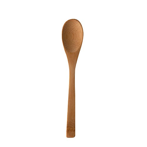 A PAPSTAR colher de bambu "pure" (16,5 cm) da PAPSTAR GmbH é uma colher ecológica e estável com concha oval e cabo reto - aqui no saco de 10 unidades sobre fundo branco.
