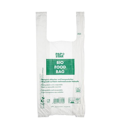 O saco de nós transparente PAPSTAR em rolo (47x22 cm, 150 unidades) da PAPSTAR GmbH é feito de filme biológico biodegradável e possui uma banderola com informações do produto em vários idiomas.