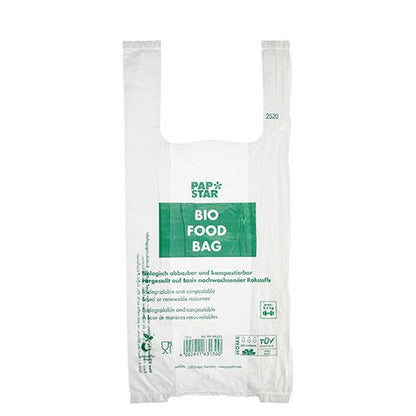 O saco de nós transparente PAPSTAR em rolo (47x22 cm, 150 unidades) da PAPSTAR GmbH é feito de filme biológico biodegradável e possui uma banderola com informações do produto em vários idiomas.