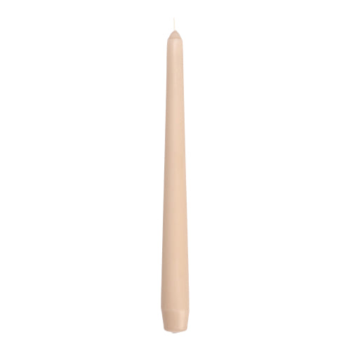 Uma única vela cônica Starpak 50 (Ø 2,2 cm - 25 cm) não acesa está em pé contra um fundo branco - esta vela elegante e bege mostra a alta qualidade artesanal da Starpak.