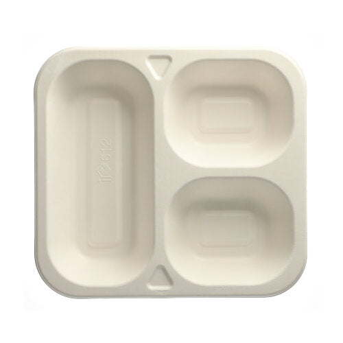 As PAPSTAR 50 tigelas seladas de bagaço de cana-de-açúcar (4,2 x 24,5 x 26,5 cm, branco) da PAPSTAR GmbH são uma embalagem alimentar ecológica dividida em três partes - ideal para armazenamento de alimentos sustentável.