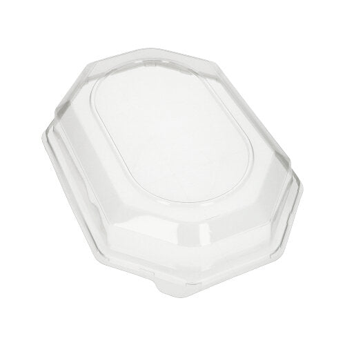 A tampa Starpak 10 para bandejas de servir, uma tampa de recipiente alimentar octogonal transparente em PET da Starpak, está ilustrada sobre um fundo branco.