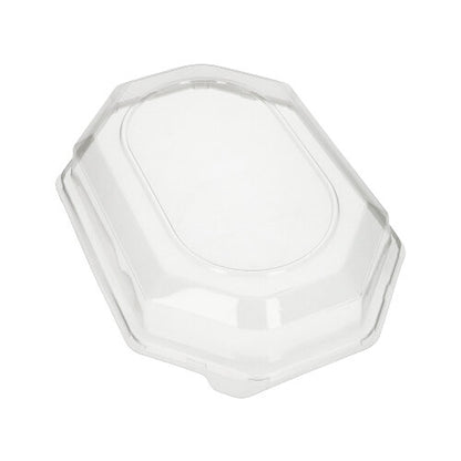 A tampa Starpak 10 para bandejas de servir, uma tampa de recipiente alimentar octogonal transparente em PET da Starpak, está ilustrada sobre um fundo branco.