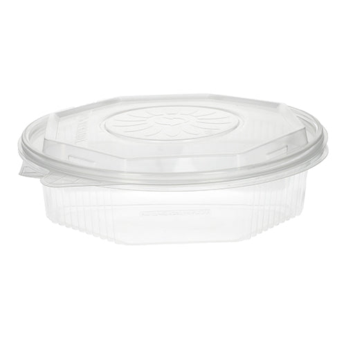 As caixas de menu Starpak 25 são recipientes de polipropileno transparentes, octogonais, com tampa dobrável nas medidas de 5,9 x 21,5 x 21,5 cm - ideal para armazenamento de alimentos e mostradas vazias sobre fundo branco.