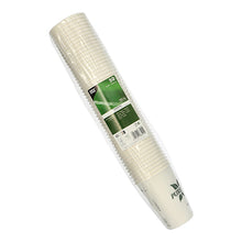 Um pacote com 50 copos de papel branco PAPSTAR Pure Joy (Ø 8 cm, 10,8 cm de altura) da PAPSTAR GmbH, embalado em plástico transparente com um rótulo verde e branco com informações do produto e marca.