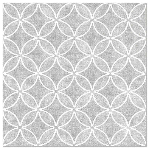 Um azulejo quadrado com um padrão geométrico repetitivo de círculos brancos sobrepostos em um fundo cinza claro - a adição perfeita aos PAPSTAR 50 guardanapos "ROYAL Collection" 1/4-dobra 40 x 40 cm cinza da PAPSTAR GmbH.