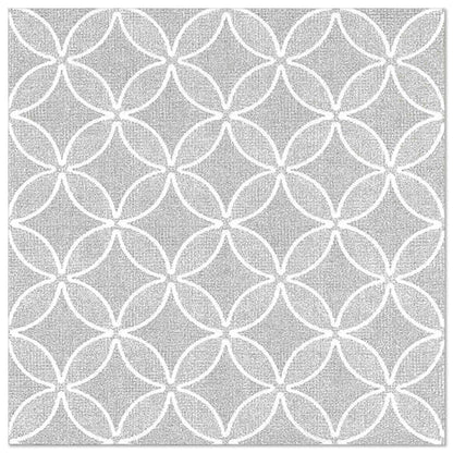 Um azulejo quadrado com um padrão geométrico repetitivo de círculos brancos sobrepostos em um fundo cinza claro - a adição perfeita aos PAPSTAR 50 guardanapos "ROYAL Collection" 1/4-dobra 40 x 40 cm cinza da PAPSTAR GmbH.
