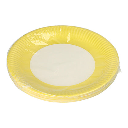 PAPSTAR GmbH 20 pratos de papelão redondos Ø 23 cm, amarelo com centro branco, embalados em filme transparente – ideal para eventos e festas.