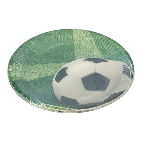 Os 10 pratos PAPSTAR, papelão redondo Ø 23 cm da PAPSTAR GmbH com design de futebol em grama são perfeitos para festas e eventos e são embalados em filme plástico transparente.
