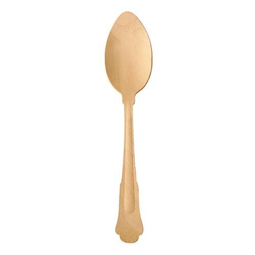Um conjunto de seis PAPSTAR colheres de madeira "pure" de 19,5 cm no design vintage da PAPSTAR GmbH sobre fundo branco - uma atualização elegante e ecológica das colheres de madeira tradicionais.
