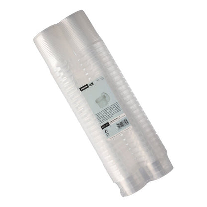 Uma embalagem com 48 recipientes transparentes e redondos Starpak (120 ml, 6,9 cm × 5,1 cm) com fecho de originalidade, empilhados e envolvidos em filme retrátil, com uma etiqueta central com a marca Starpak e detalhes do produto.