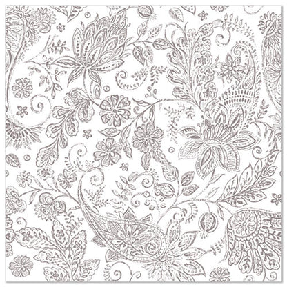 Um padrão denso e delicado de paisley floral cinza com folhas, flores e redemoinhos preenche cada PAPSTAR 50 guardanapo "ROYAL Collection" 1/4-dobra 40 x 40 cm da PAPSTAR GmbH - estilo requintado para ocasiões elegantes.