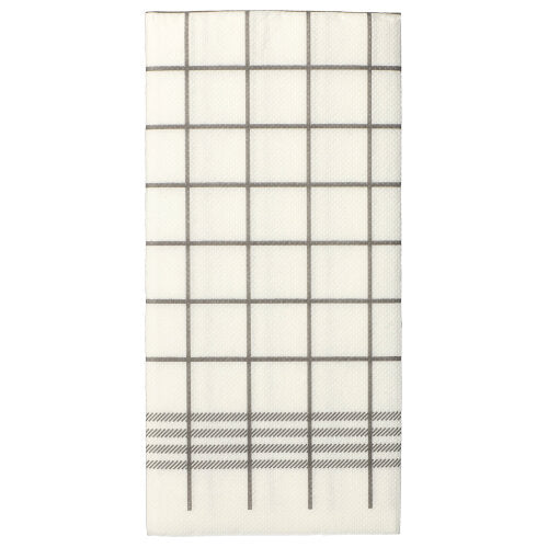 Um guardanapo branco de 2 camadas "Kitchen Towel" com grade cinza e linhas diagonais, semelhante aos PAPSTAR 30 guardanapos "PUNTO" 1/8-dobra, 39x40cm, microgravado da PAPSTAR GmbH.