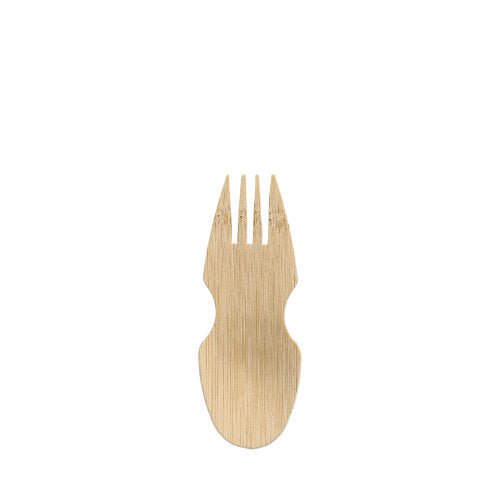 O PAPSTAR Göffel de bambu "pure" (8,5 cm), combina colher e garfo em um, ideal para finger food. Contém 50 peças em caixa dobrável - acessório de festa sustentável da PAPSTAR GmbH.
