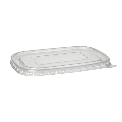 A tampa Starpak 25 para copos de embalagem em PP, retangular (1 cm x 17,3 cm x 12,3 cm) em filme transparente é mostrada sobre um fundo branco. A tampa tem uma cor clara, uma borda ligeiramente elevada e um centro plano.