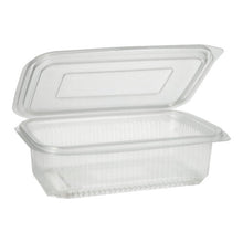 Ein transparenter, rechteckiger Starpak 50 Verpackungsbecher mit Klappdeckeln von Starpak ist offen und leer und wird vor einem schlichten weißen Hintergrund gezeigt.