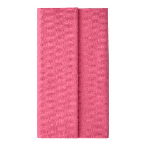 Uma toalha de mesa rosa retangular, bem dobrada, PAPSTAR, Tissue "ROYAL Collection" (120 cm x 180 cm) da PAPSTAR GmbH é apresentada sobre um fundo branco, exibindo seu padrão de textura sutil e duas faixas verticais.