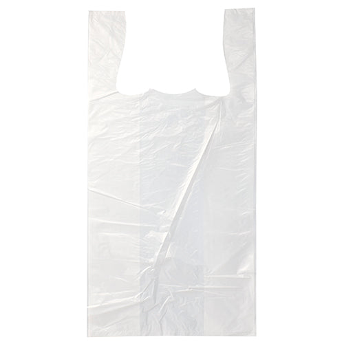 Um saco de camisola Starpak 200 feito de HDPE branco da marca Starpak com duas alças está plano e transparente sobre um fundo branco.
