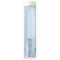 Um dispensador de copos transparente Starpak, PS Ø 8,5 cm x 42 cm, com tampa branca e dois clipes de metal na base, está em posição vertical sobre um fundo branco. Marca: Starpak.