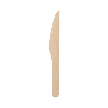 A faca de madeira PAPSTAR "pure" de 16,5 cm, encerada, feita de madeira ecológica, está ilustrada como uma faca descartável prática para uso sustentável - 100 peças por caixa dobrável (Marca: PAPSTAR GmbH).