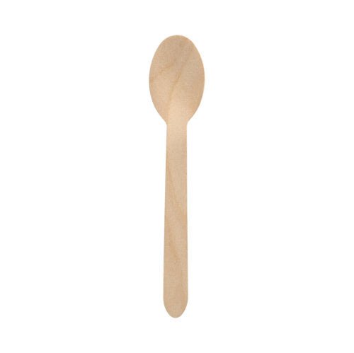 A PAPSTAR colher de madeira "pure" de 16 cm, encerada, ecológica (100 unidades, PAPSTAR GmbH) é exibida com uma concha arredondada e cabo reto - ideal para uso na gastronomia.