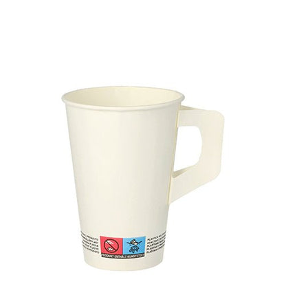 O copo Starpak 80, papel com asa, branco da Starpak é um copo de papel descartável branco com asa plana e marcações na base – perfeito para festas e prático como copo descartável.