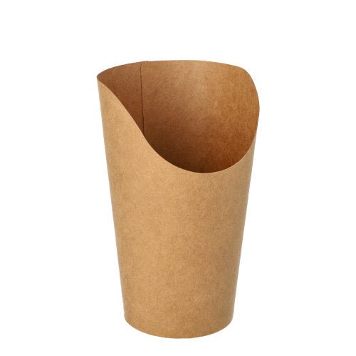 Os 50 Wrap Cups PAPSTAR, papelão marrom da PAPSTAR GmbH estão em pé com a parte superior inclinada e aberta sobre fundo branco – Wrap Cups ecológicos perfeitos para festas e eventos.