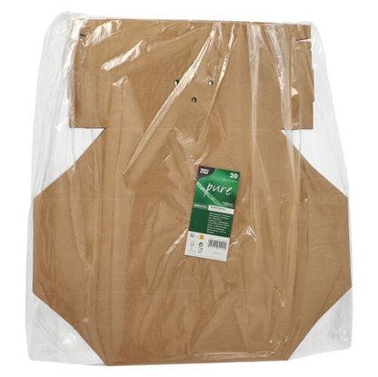 Uma pilha plana de caixas de hambúrguer PAPSTAR 20, papelão "pure" da PAPSTAR GmbH está envolta em película transparente e possui um rótulo verde e branco com informações do produto na frente.