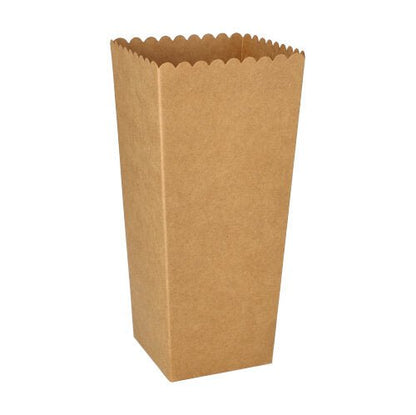 As PAPSTAR caixas de pipoca quadradas, marrons (19,7x7x7 cm, 100 unidades) da PAPSTAR GmbH estão de pé sobre um fundo branco - ideal para a próxima noite de cinema.