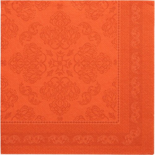 Os PAPSTAR 50 guardanapos "ROYAL Collection" 1/4-dobra, 40 x 40 cm em nectarina, com padrão floral em relevo e borda decorativa - ideal para adicionar elegância à sua mesa posta.