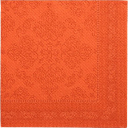 Os PAPSTAR 50 guardanapos "ROYAL Collection" 1/4-dobra, 40 x 40 cm em nectarina, com padrão floral em relevo e borda decorativa - ideal para adicionar elegância à sua mesa posta.
