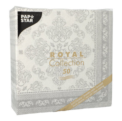 Um pacote de 50 guardanapos cinza PAPSTAR "ROYAL Collection" 40x40 cm (1/4-dobra) da PAPSTAR GmbH.