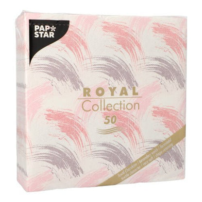 Um pacote da PAPSTAR GmbH com 50 guardanapos "ROYAL Collection" 1/4-dobra, 40 x 40 cm, em cor de vinho. O rótulo na frente mostra "50" guardanapos e informações do produto em várias línguas.