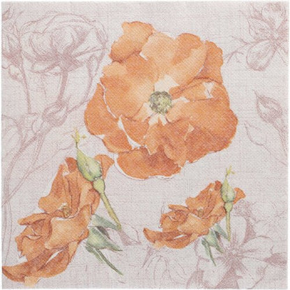 Os PAPSTAR GmbH 50 guardanapos "ROYAL Collection" 1/4-dobra 40 x 40 cm nectarina mostram um fundo claro com três flores laranja, botões, caules verdes e contornos florais suaves.
