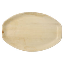 O conjunto PAPSTAR de 6 tabuleiros, folha de palmeira "puro" oval natural da PAPSTAR GmbH destaca-se pela superfície lisa e textura discreta – biodegradável, ecológico e ideal para servir com estilo, mostrado sobre fundo branco.